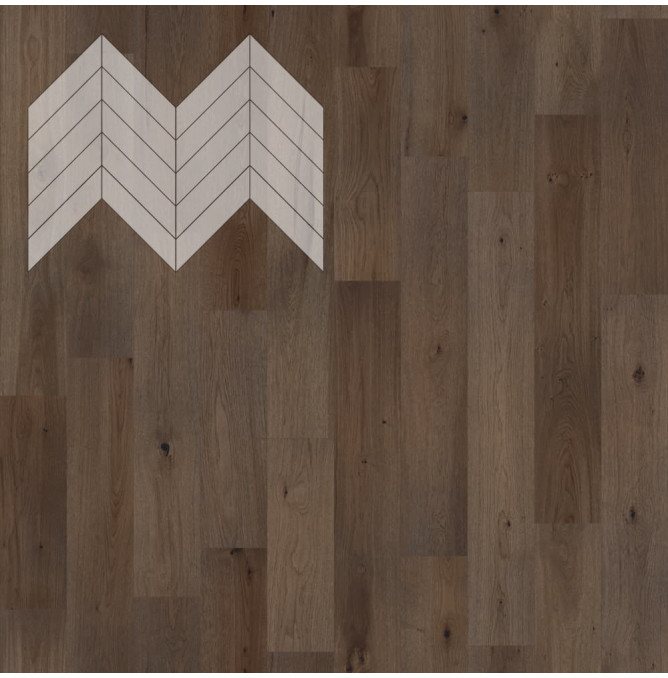 фото - Инженерная доска Елка Французская Lab Arte Chevron Дуб Селект Кайт лак 600/490х110х14/3/45°