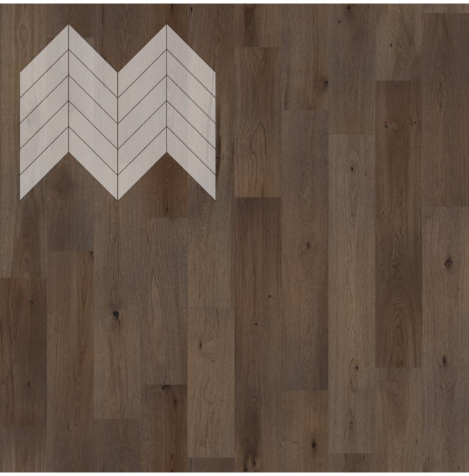 фото - Инженерная доска Елка Французская Lab Arte Chevron Дуб Натур Кайт лак 600/475х125х14/3/45°