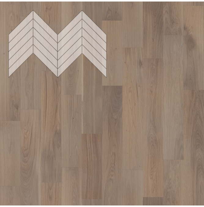 фото - Инженерная доска Елка Французская Lab Arte Chevron Дуб Селект Беж лак 600/510х90х14/3/45°