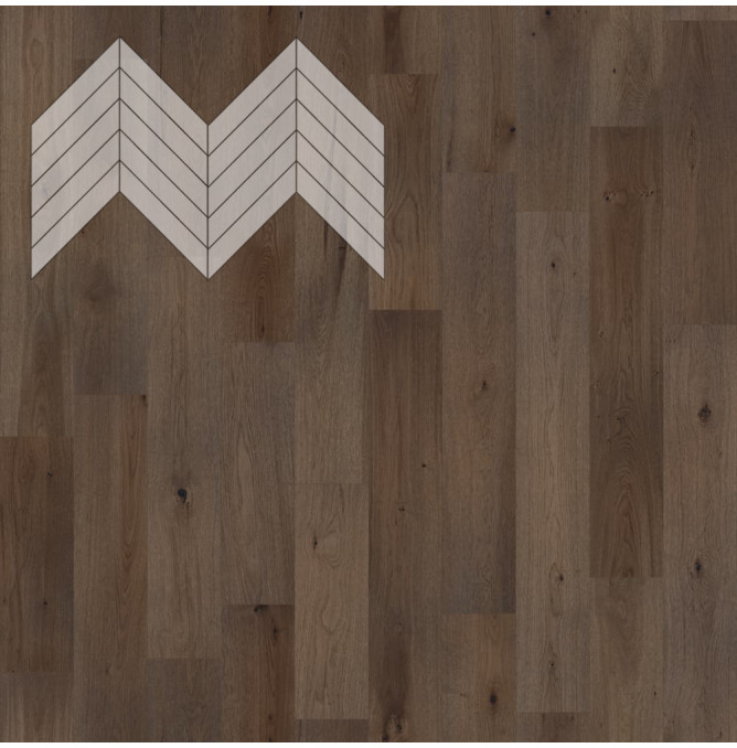 фото - Инженерная доска Елка Французская Lab Arte Chevron Дуб Селект Кайт лак 600/510х90х14/3/45°